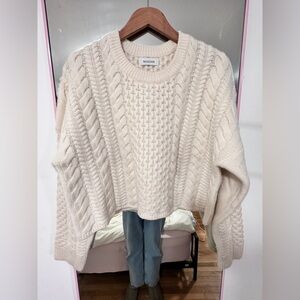 NAADAM wool/cashmere white cropped Cable Knit Sweater